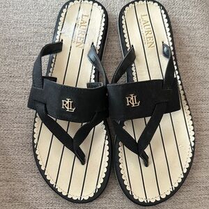 Ralph Lauren Black Sandals with Gold Accents